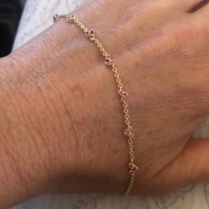 Haven Gold Crystal Heart Delicate Chain Bracelet in Pink Crystal